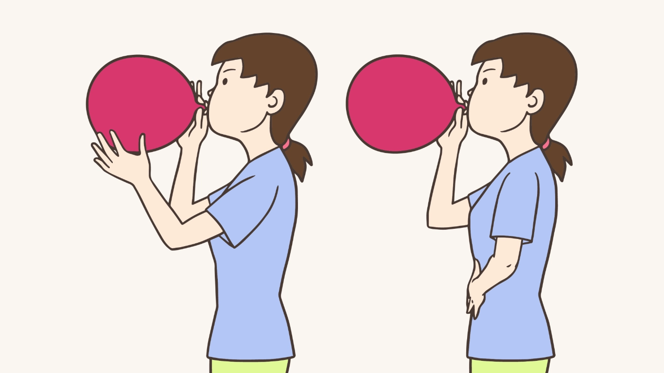 風船呼吸法　呼吸トレーニングのイラスト
